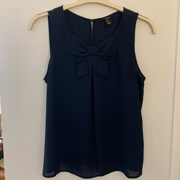 Navy sleeveless blouse top with bow, Forever 21 - Picture 2 of 5